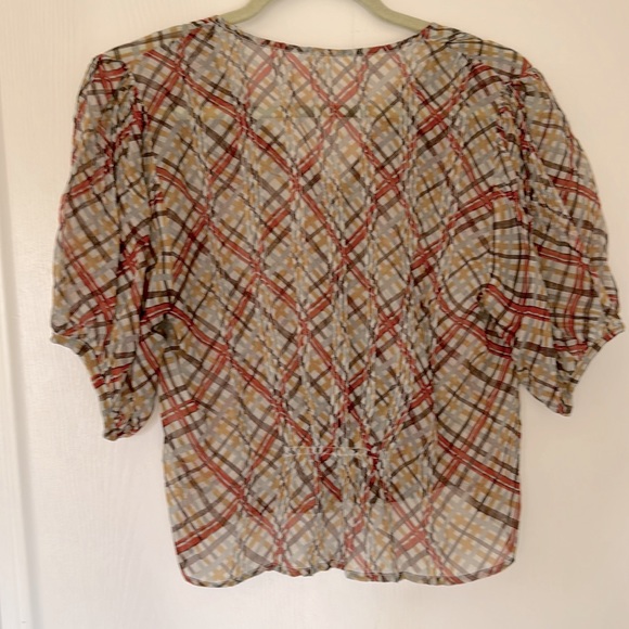 DOEN Cropped Silk Georgette Top. Sheer plaid. Small. No label because sample - Picture 2 of 2